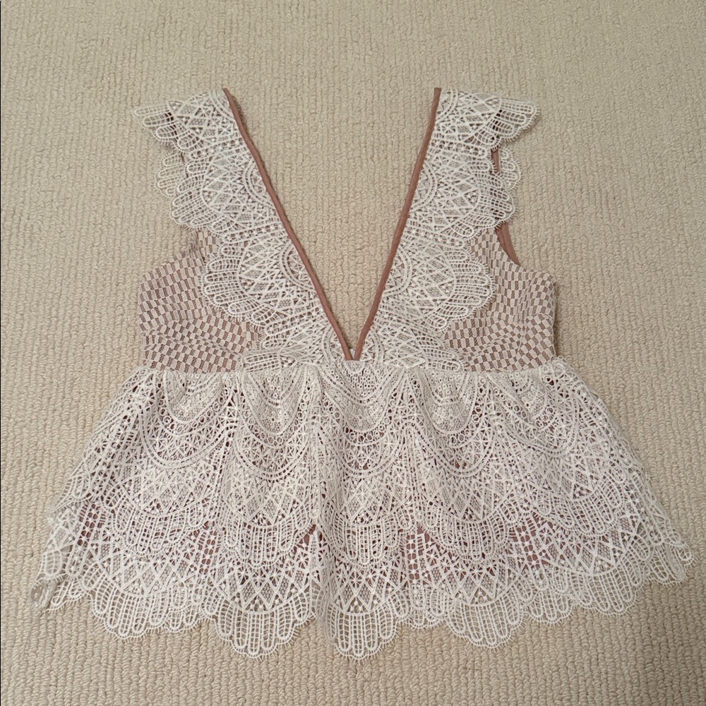 Topshop Lace Blouse in Cream and Tan